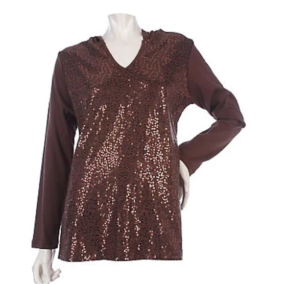 Quacker Factory Sequin Front Long Sleeve Hoodie Size XS NWOT - Picture 6 of 7
